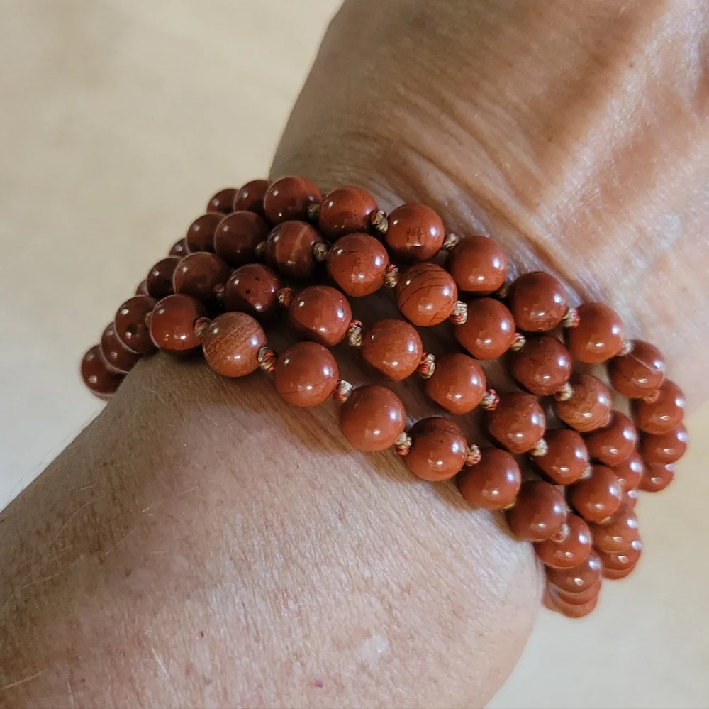 RED JASPER MALA BEADS ZEN NECKLACE WRAP BRACELET